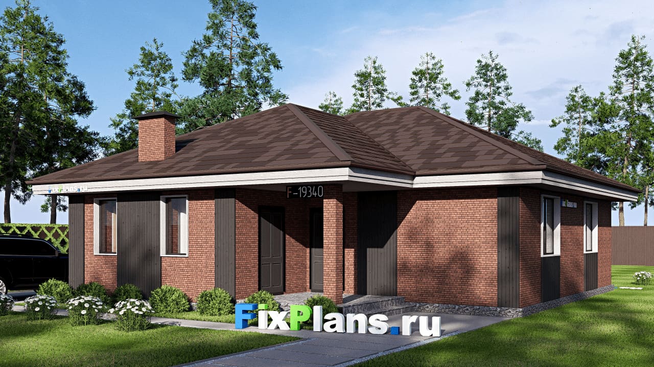 Одноэтажный дом F-19340 — фасад