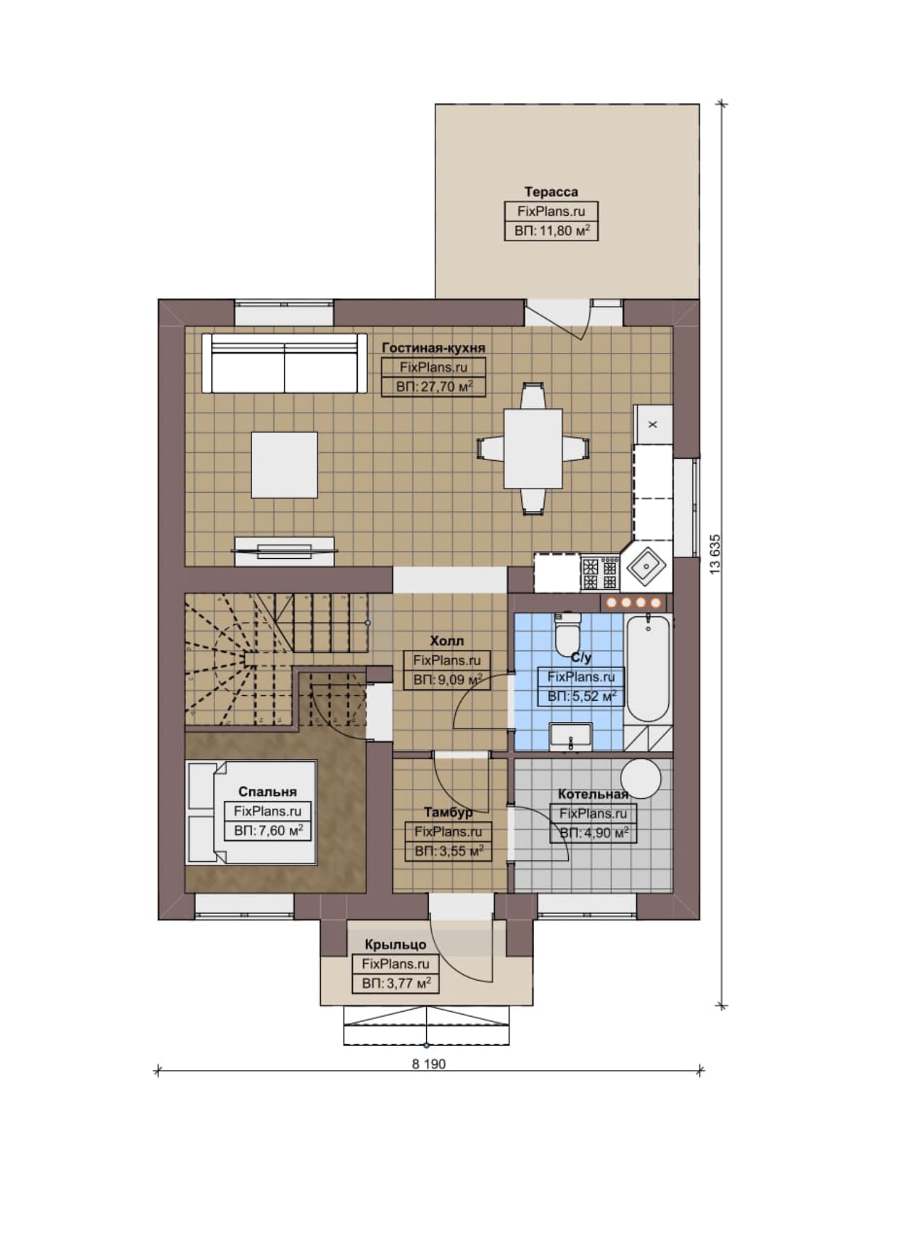 Планировка Одноэтажный дом с мансардой  F-8306